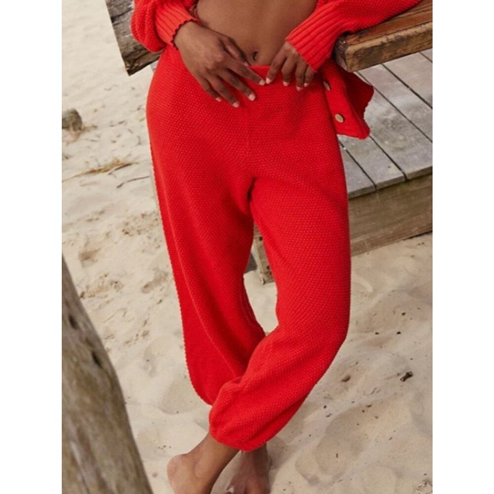 Free People Beach Orange Red Crochet Knit Balloon Pant Size Medium Boho